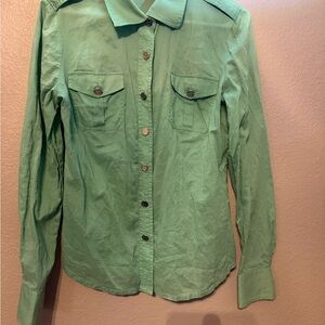 Tory Burch Olive Green Shirt with Orange Logo Tag